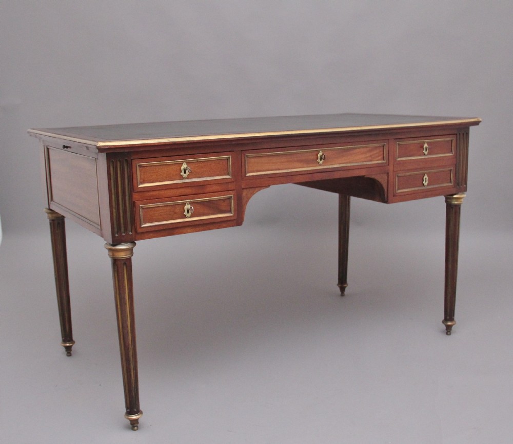 19th Century French mahogany and brass inlaid directoire writing desk View IV