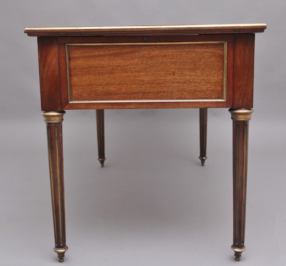 19th Century French mahogany and brass inlaid directoire writing desk View V