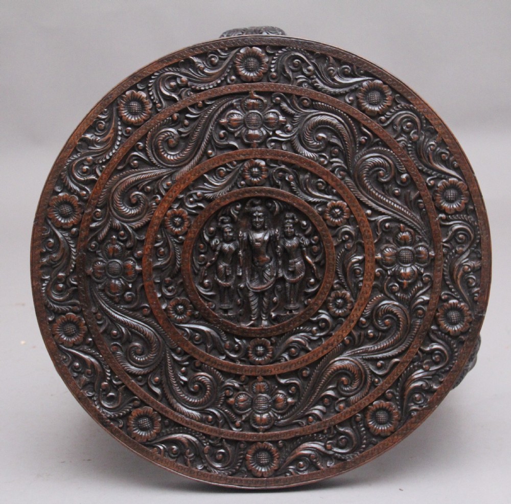 A superb quality 19th Century Anglo-Indian carved elephant occasional table View II