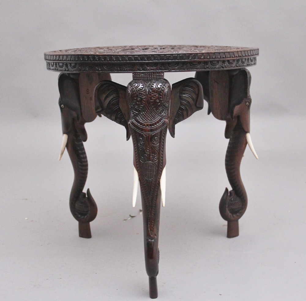 A superb quality 19th Century Anglo-Indian carved elephant occasional table View VI