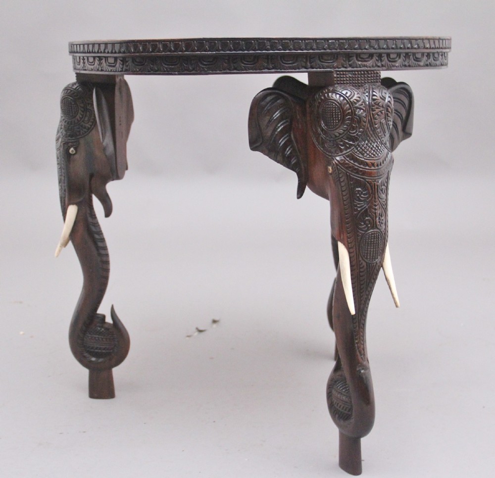 A superb quality 19th Century Anglo-Indian carved elephant occasional table View VII