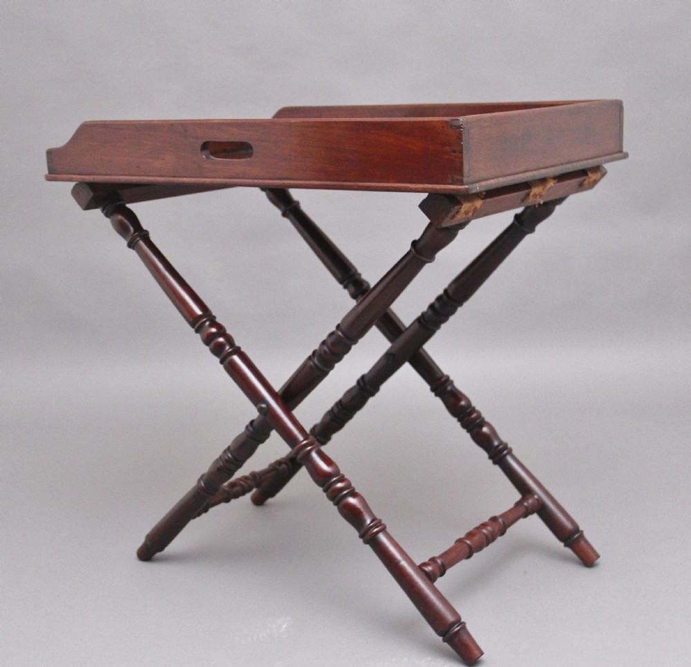 A lovely quality early 19th Century mahogany butlers tray on stand View IV