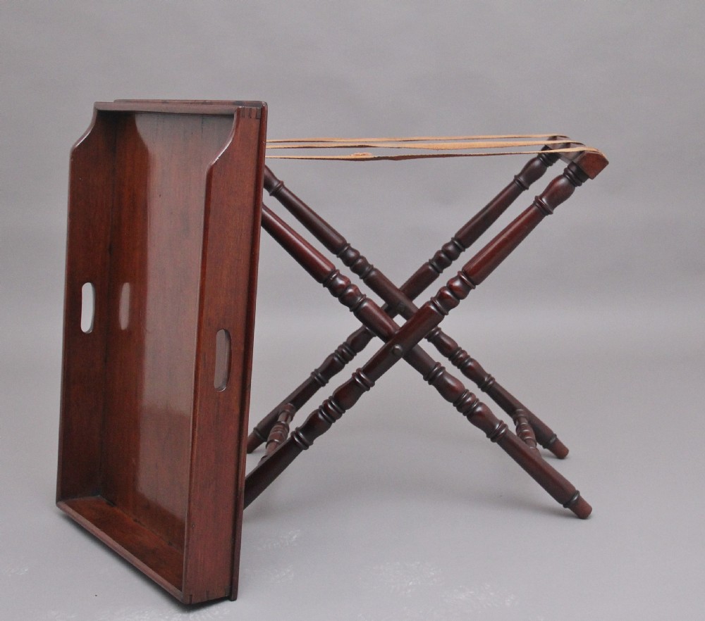 A lovely quality early 19th Century mahogany butlers tray on stand View VII