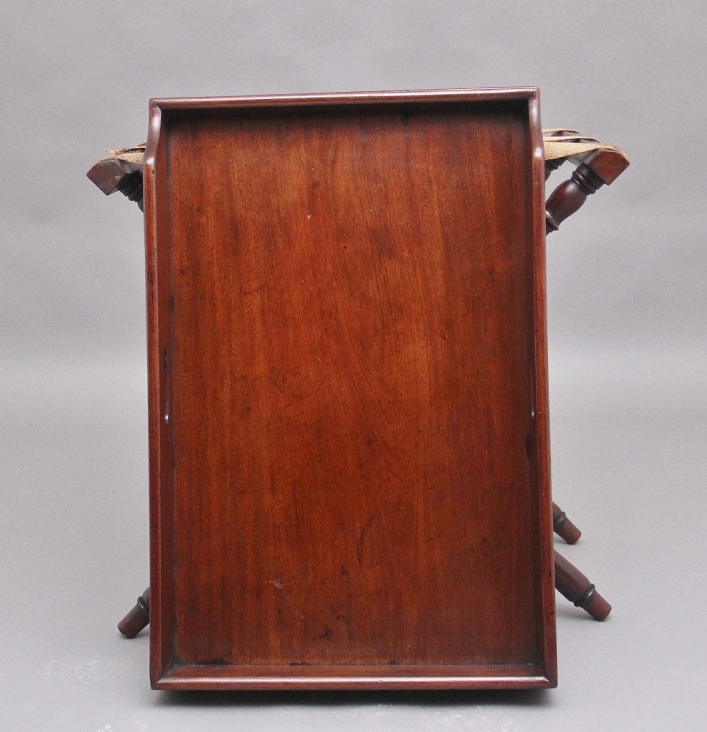 A lovely quality early 19th Century mahogany butlers tray on stand View VIII