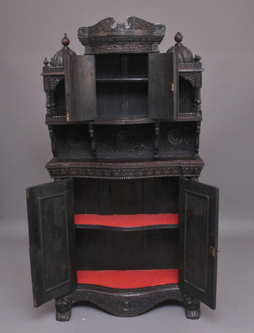 19th Century carved Anglo - Indian cabinet View II
