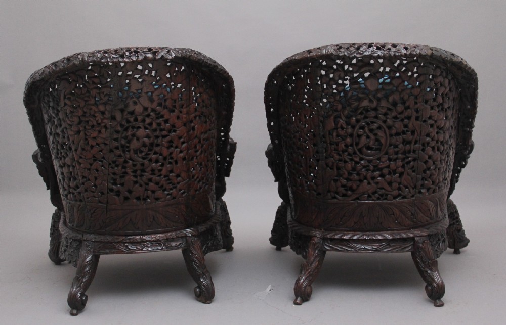 Pair 19th Century Anglo-Indian carved chairs View IV