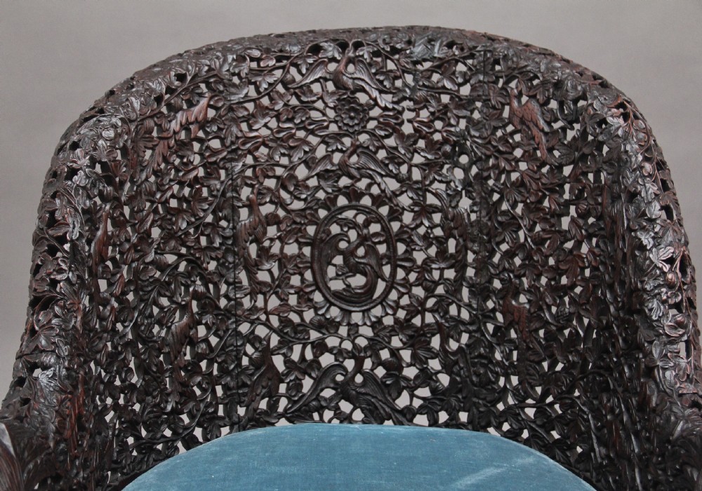 Pair 19th Century Anglo-Indian carved chairs View VI