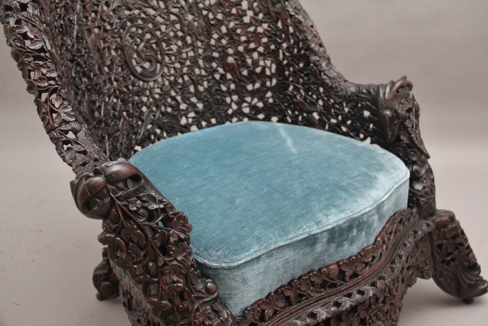 Pair 19th Century Anglo-Indian carved chairs View VIII