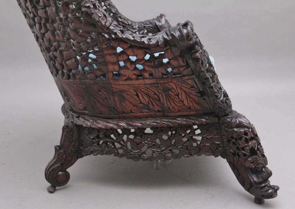 Pair 19th Century Anglo-Indian carved chairs View IX