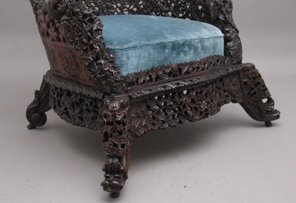 Pair 19th Century Anglo-Indian carved chairs View X