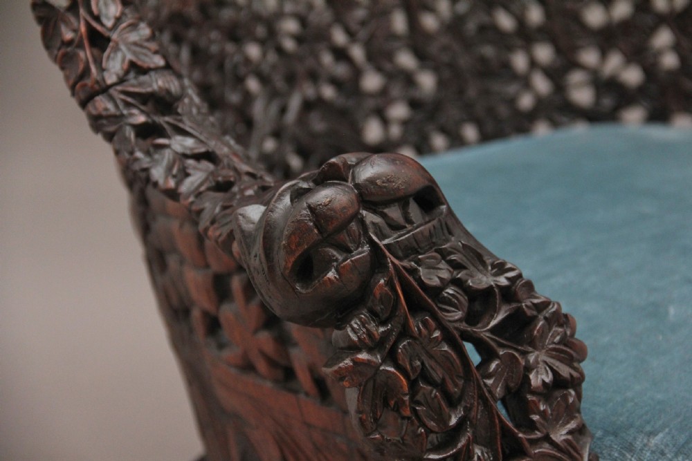 Pair 19th Century Anglo-Indian carved chairs View XI
