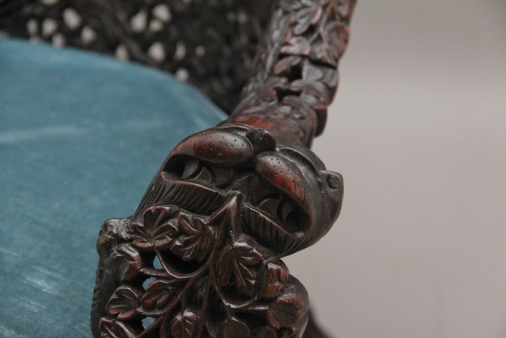 Pair 19th Century Anglo-Indian carved chairs View XII