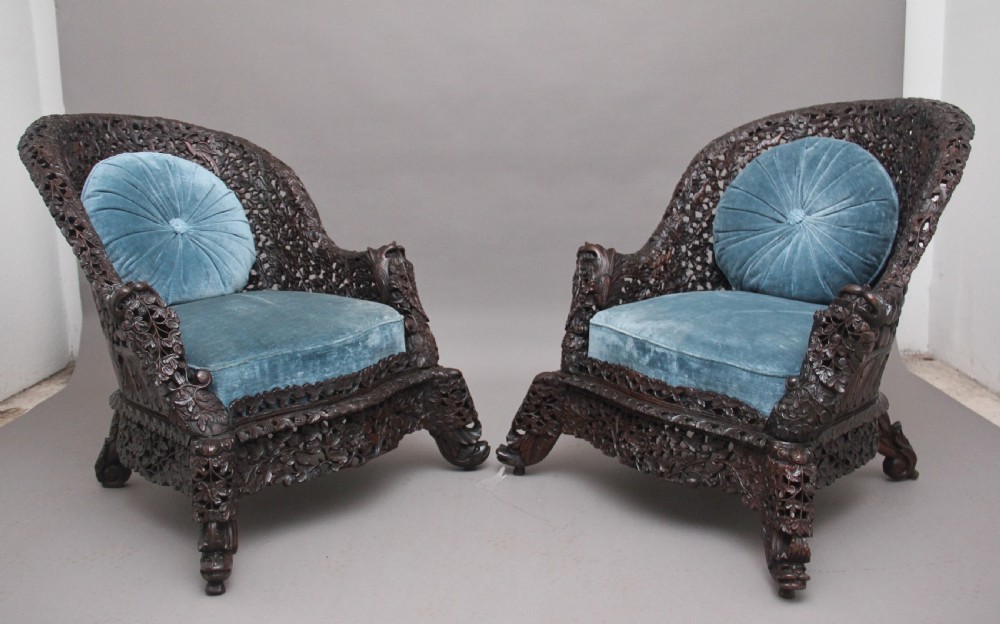 Pair 19th Century Anglo-Indian carved chairs View XIII