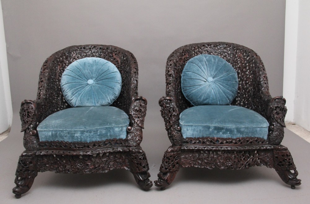 Pair 19th Century Anglo-Indian carved chairs View XIV