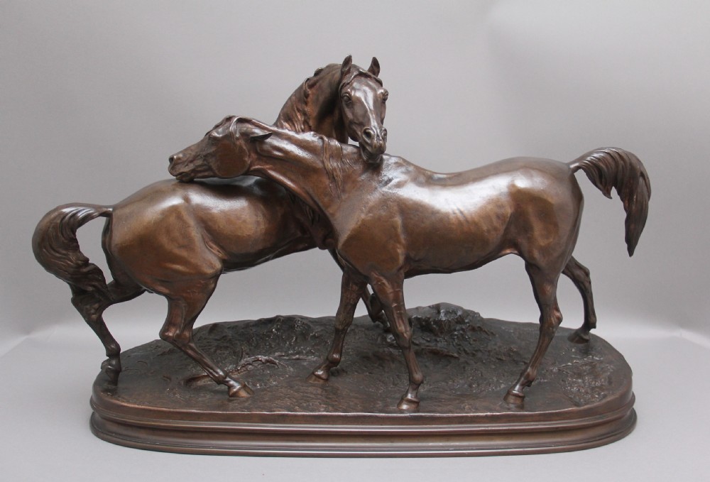 Large 19thc Bronze sculpture L'accolade by Pierre-Jules Mene