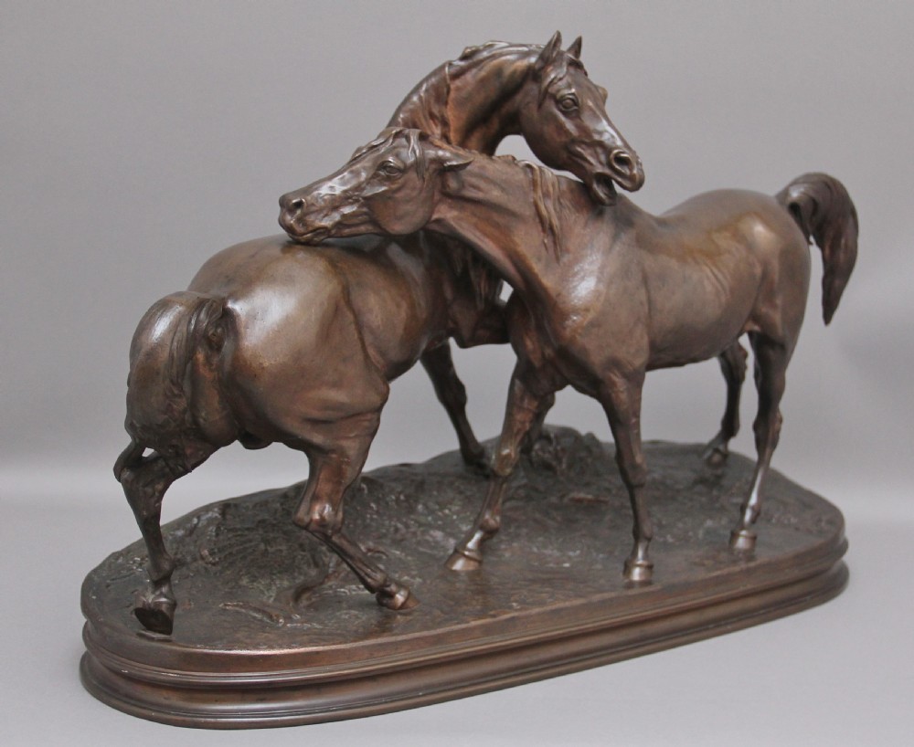 Large 19thc Bronze sculpture L'accolade by Pierre-Jules Mene View II