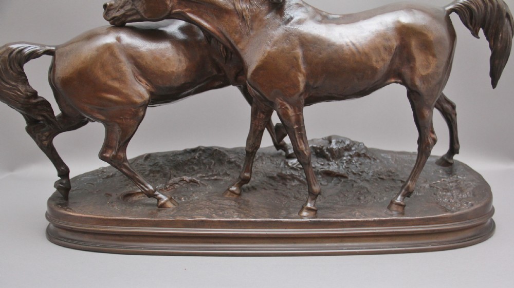 Large 19thc Bronze sculpture L'accolade by Pierre-Jules Mene View IX