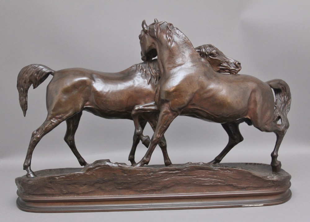Large 19thc Bronze sculpture L'accolade by Pierre-Jules Mene View XII