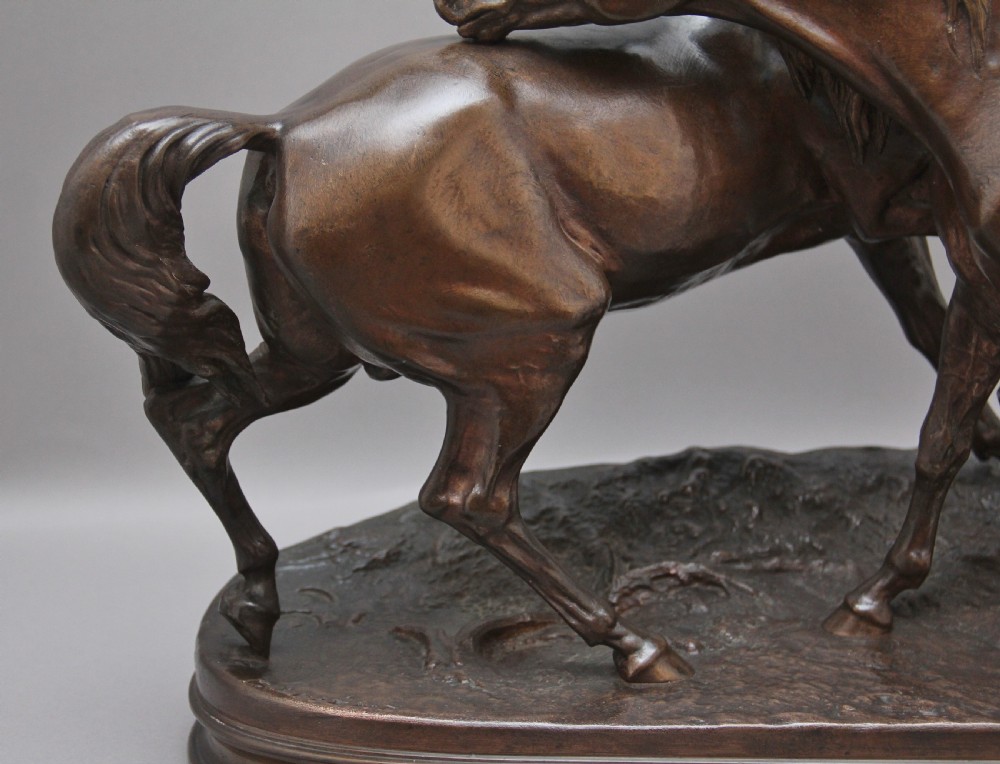Large 19thc Bronze sculpture L'accolade by Pierre-Jules Mene View XIV