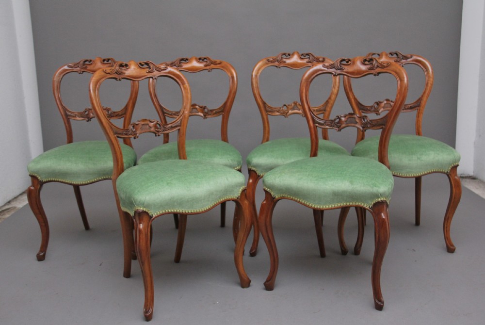 Set of six 19th Century walnut dining chairs View II