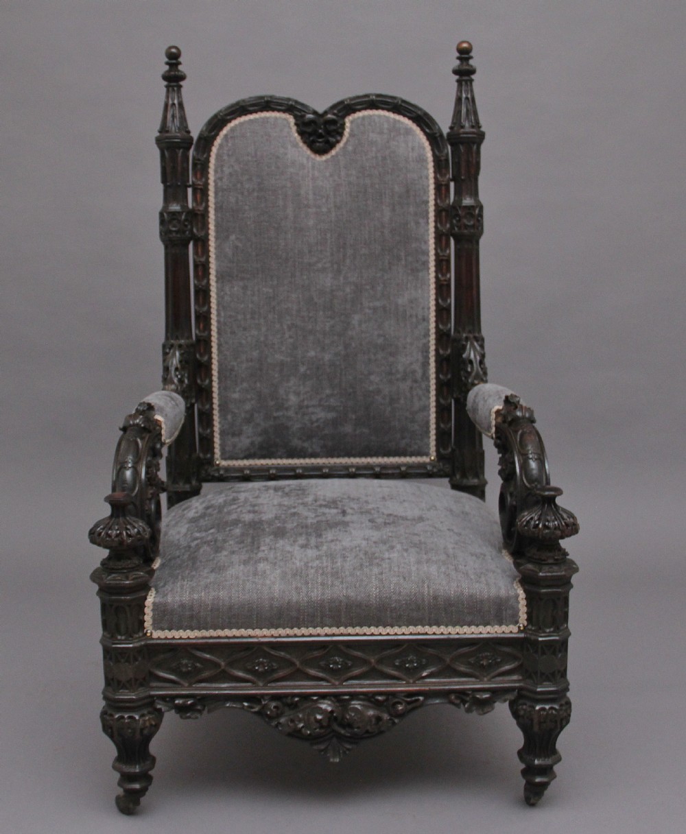 Superb quality 19th Century carved Gothic style armchair View II