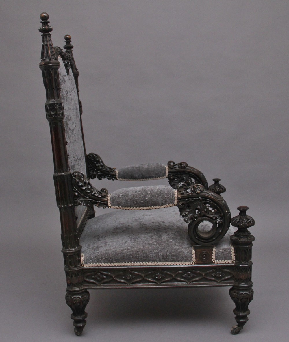 Superb quality 19th Century carved Gothic style armchair View III