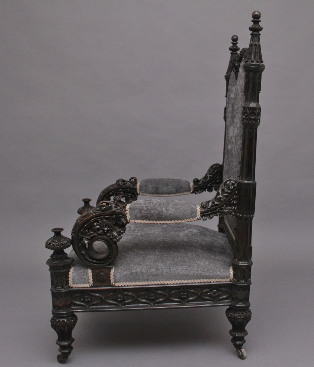 Superb quality 19th Century carved Gothic style armchair View V