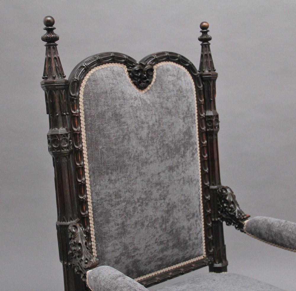 Superb quality 19th Century carved Gothic style armchair View VI