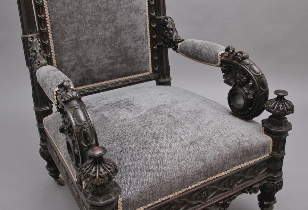 Superb quality 19th Century carved Gothic style armchair View X