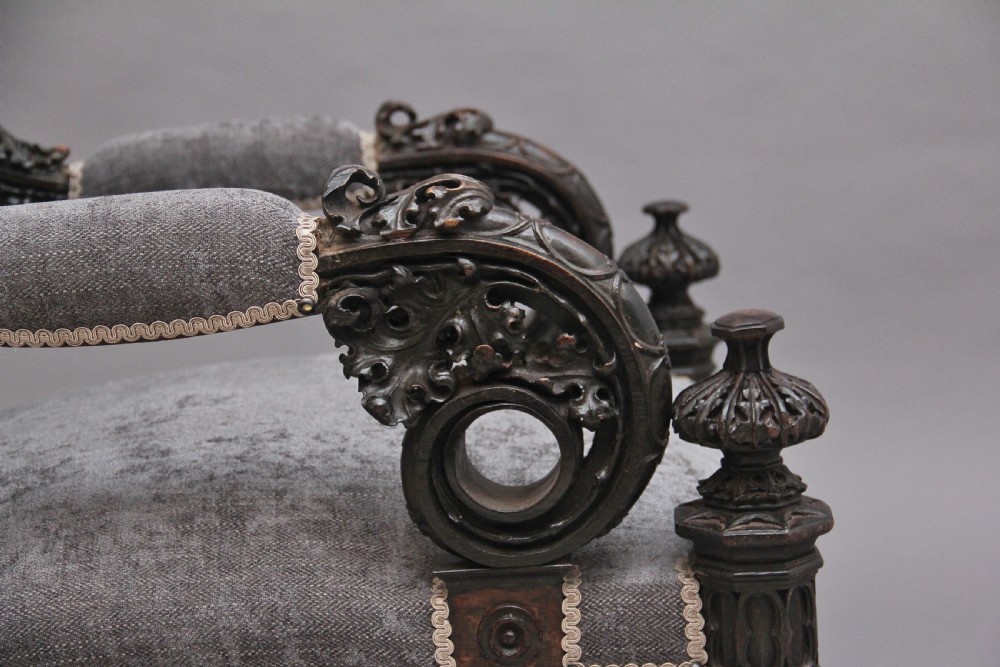 Superb quality 19th Century carved Gothic style armchair View XI
