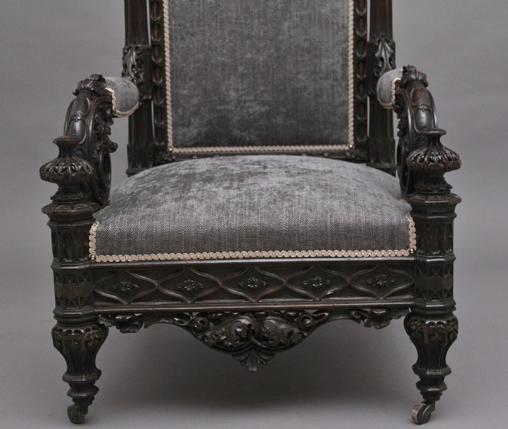 Superb quality 19th Century carved Gothic style armchair View XII