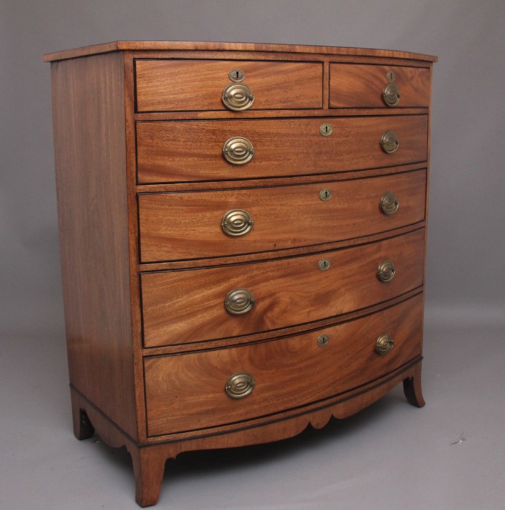 Quality Early 19th Century tall mahogany  bowfront chest of drawers View III