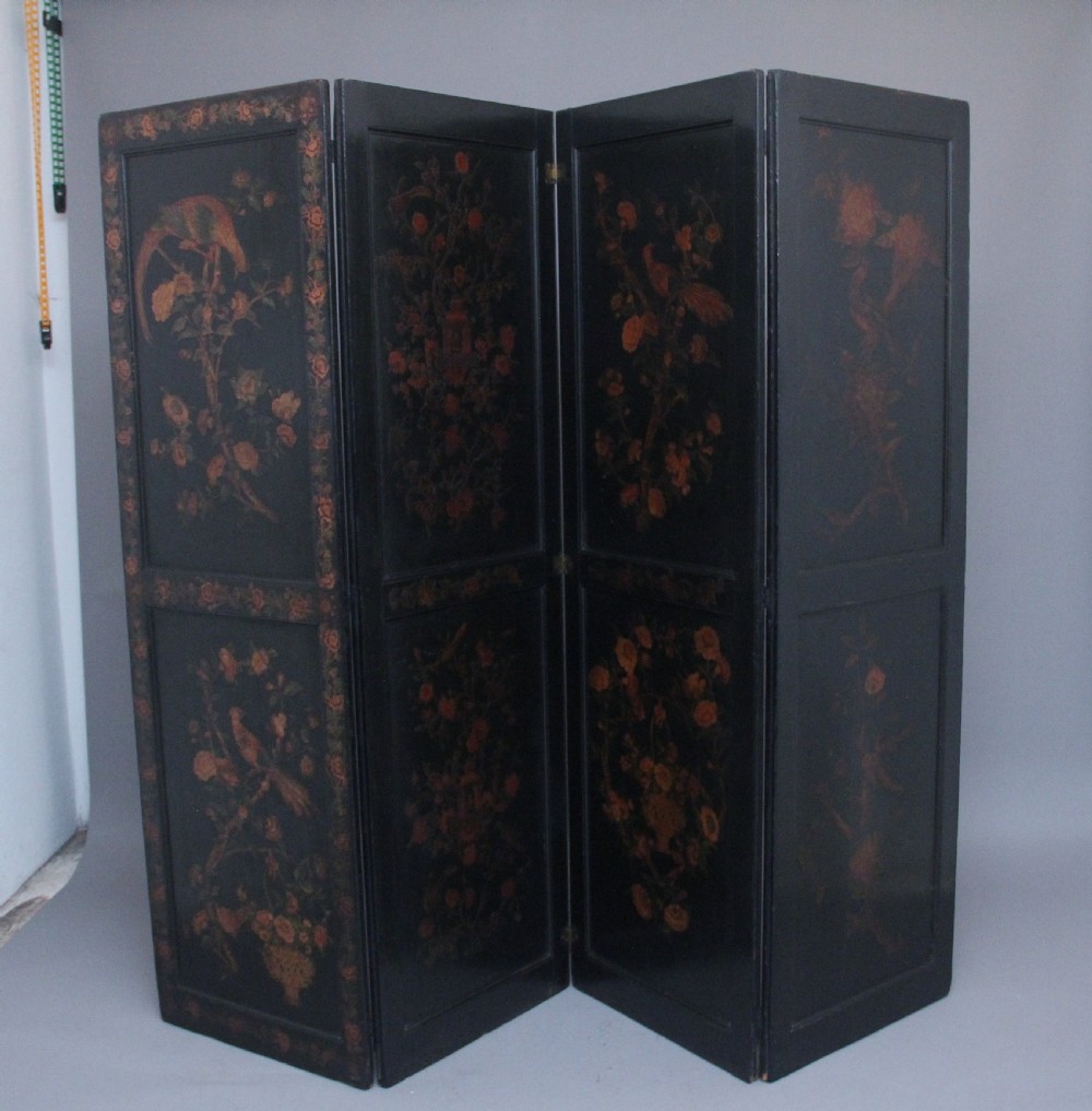 19th Century Chinoiserie and black lacquered four panel screen View III