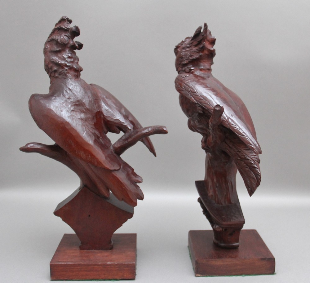 A pair of decorative 19th Century carved walnut parakeets  View IV
