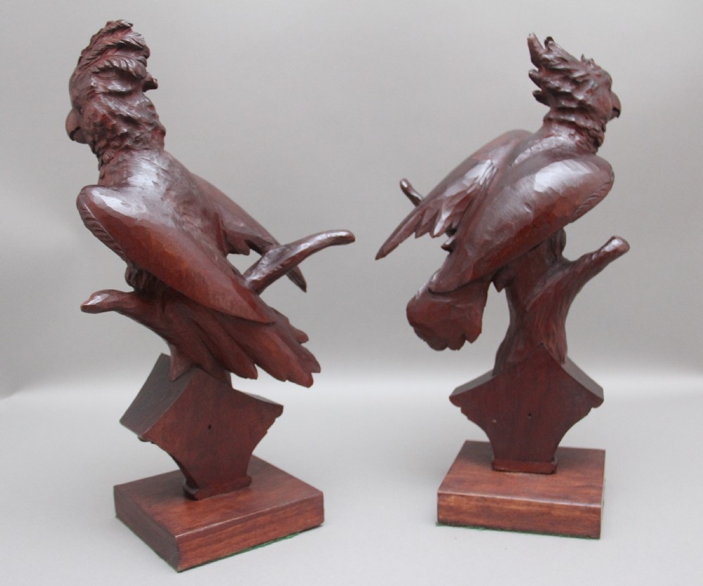 A pair of decorative 19th Century carved walnut parakeets  View V