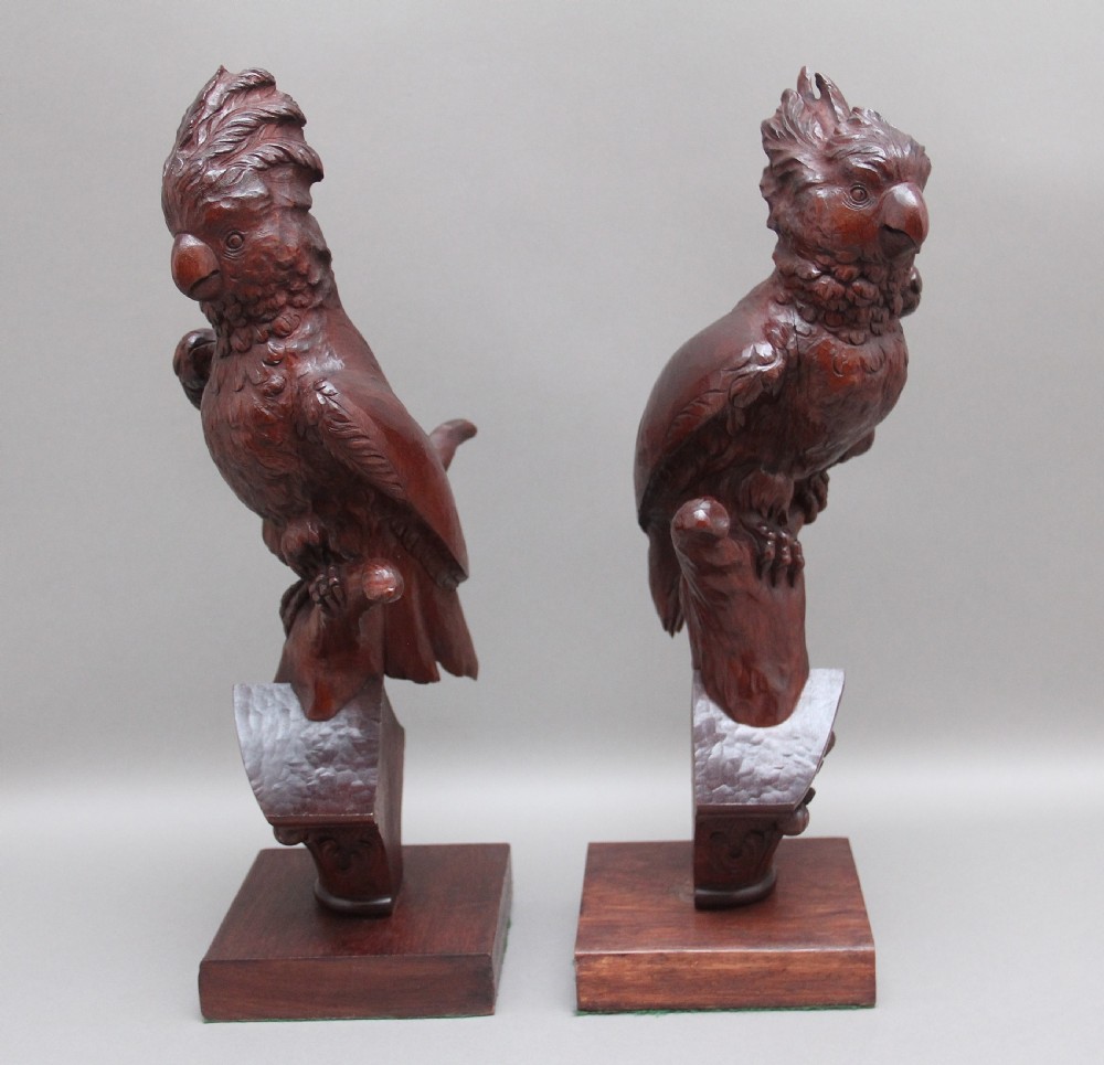 A pair of decorative 19th Century carved walnut parakeets  View VII