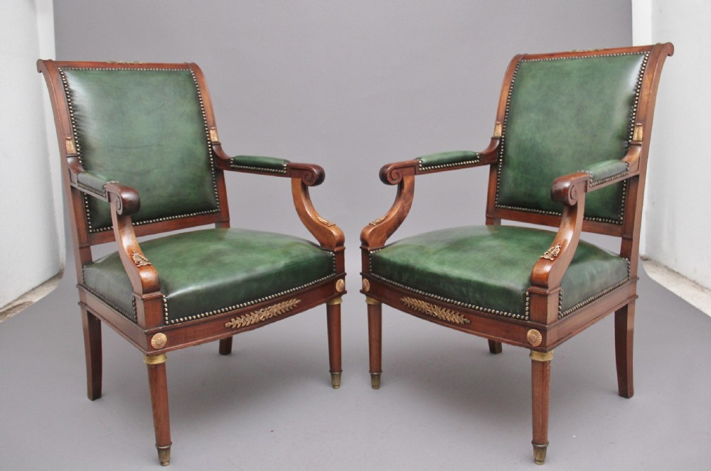 Pair 19th Century French mahogany armchairs