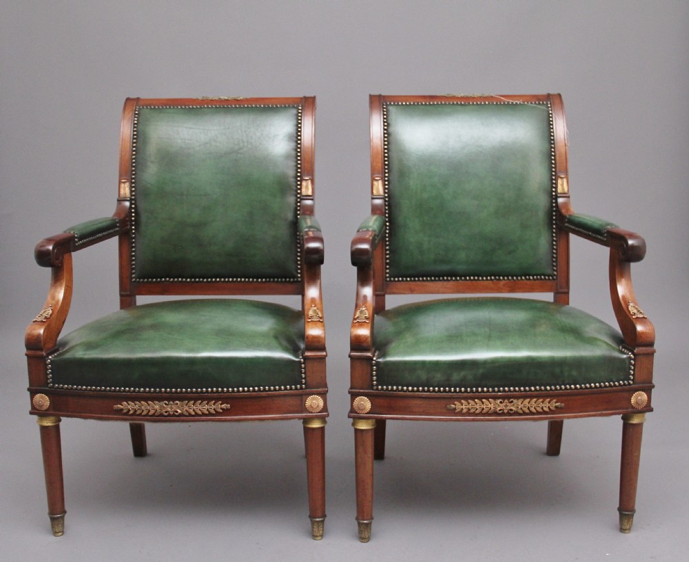 Pair 19th Century French mahogany armchairs View II