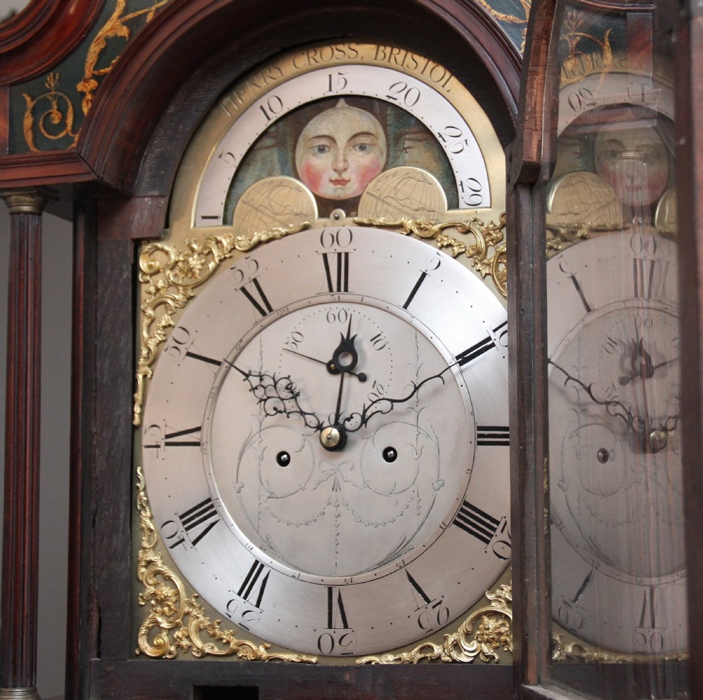 18th Century mahogany eight day long case clock by Henry Cross of Bristol View IX