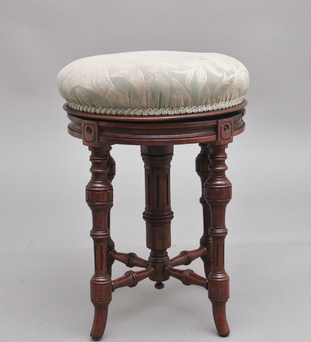 19th Century walnut piano stool with an adjustable seat View V