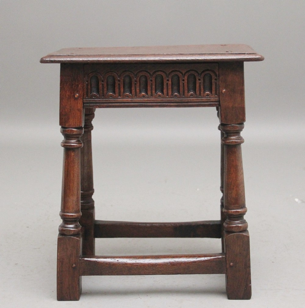 Early 20th Century oak joint stool in the 17th Century style View II