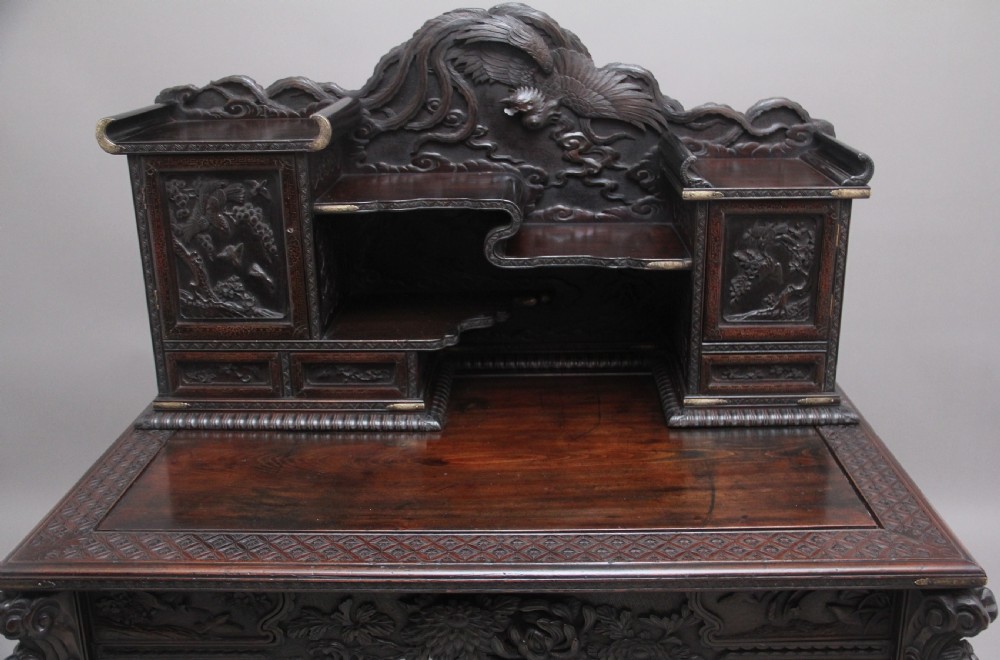 19th Century highly carved Japanese desk and chair View VII