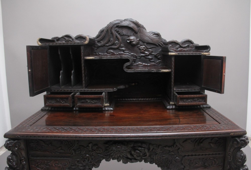 19th Century highly carved Japanese desk and chair View VIII