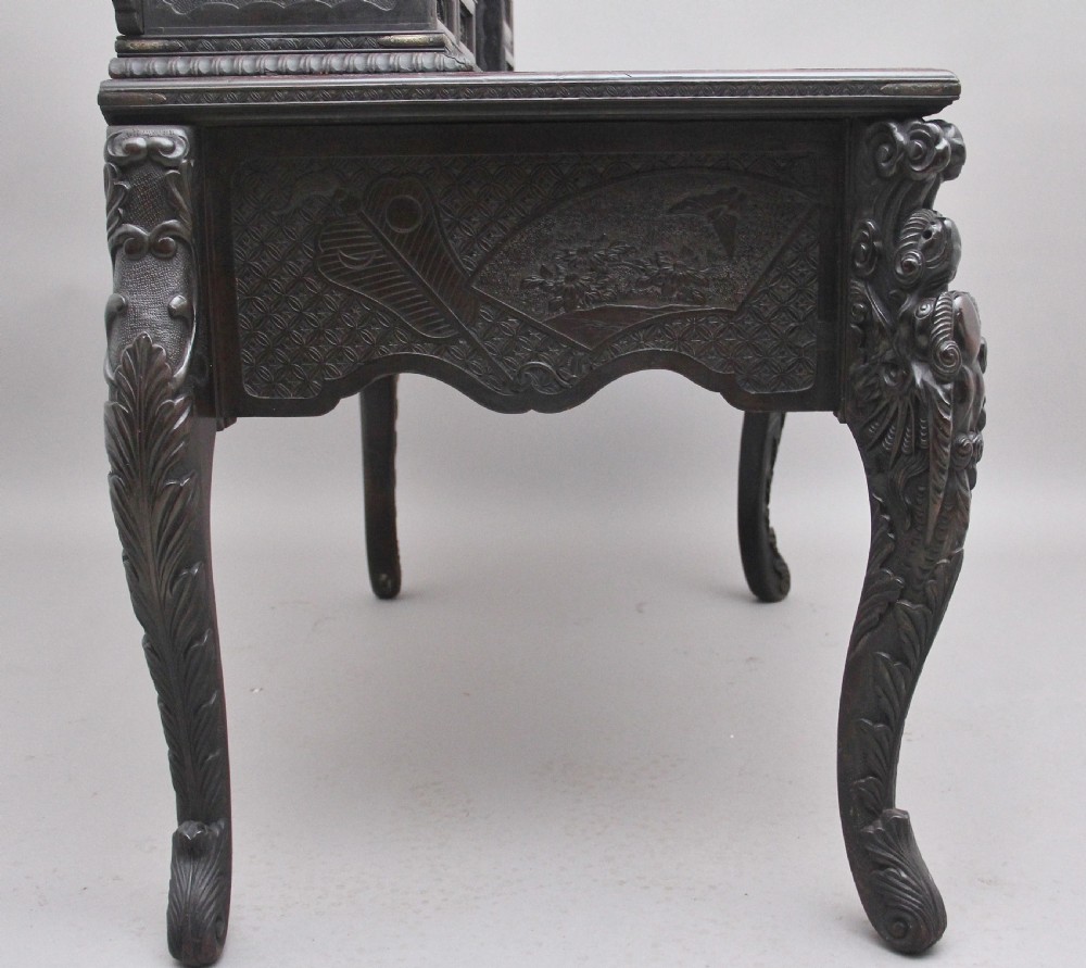 19th Century highly carved Japanese desk and chair View X