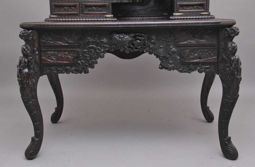 19th Century highly carved Japanese desk and chair View XIII