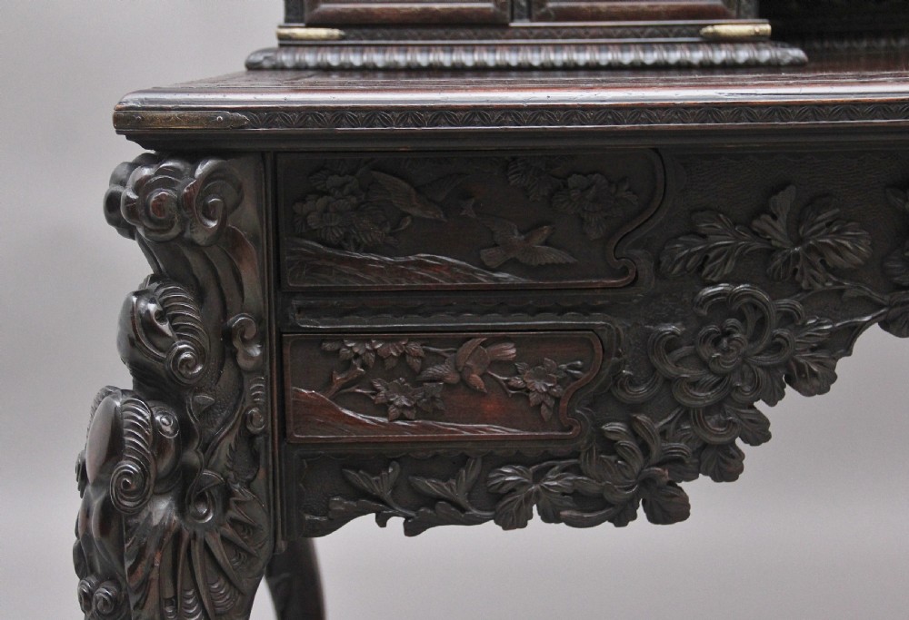 19th Century highly carved Japanese desk and chair View XIV