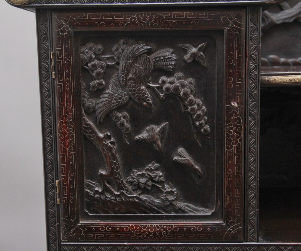 19th Century highly carved Japanese desk and chair View XVI