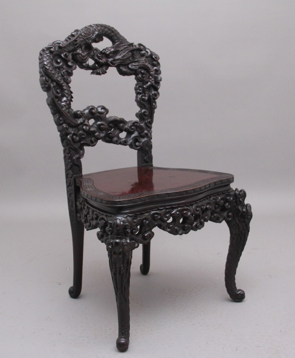 19th Century highly carved Japanese desk and chair View XXI