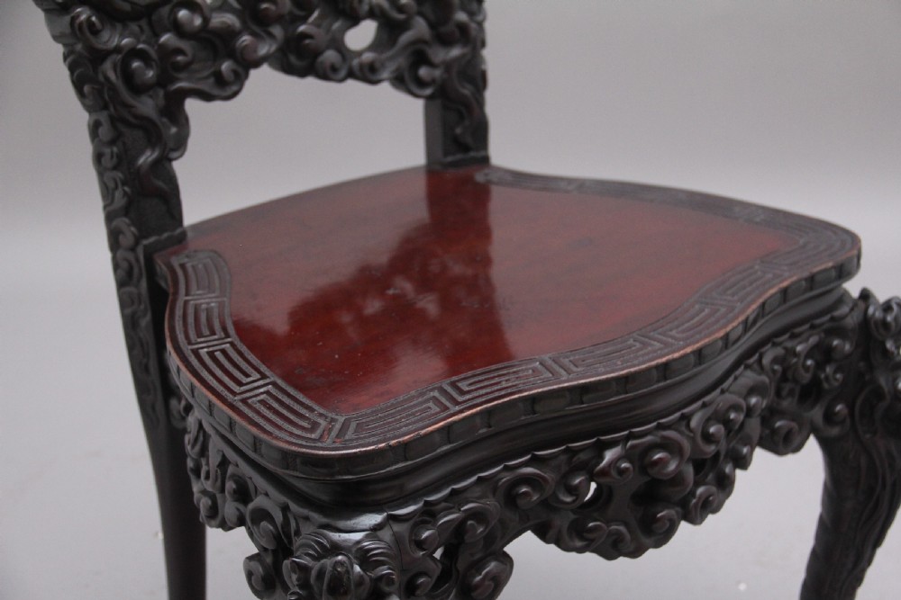 19th Century highly carved Japanese desk and chair View XXIII