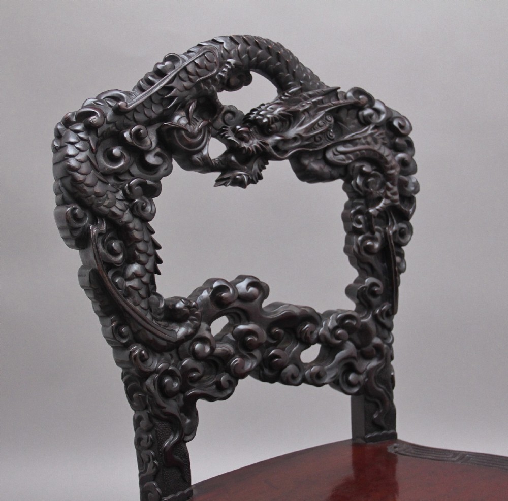 19th Century highly carved Japanese desk and chair View XXIV